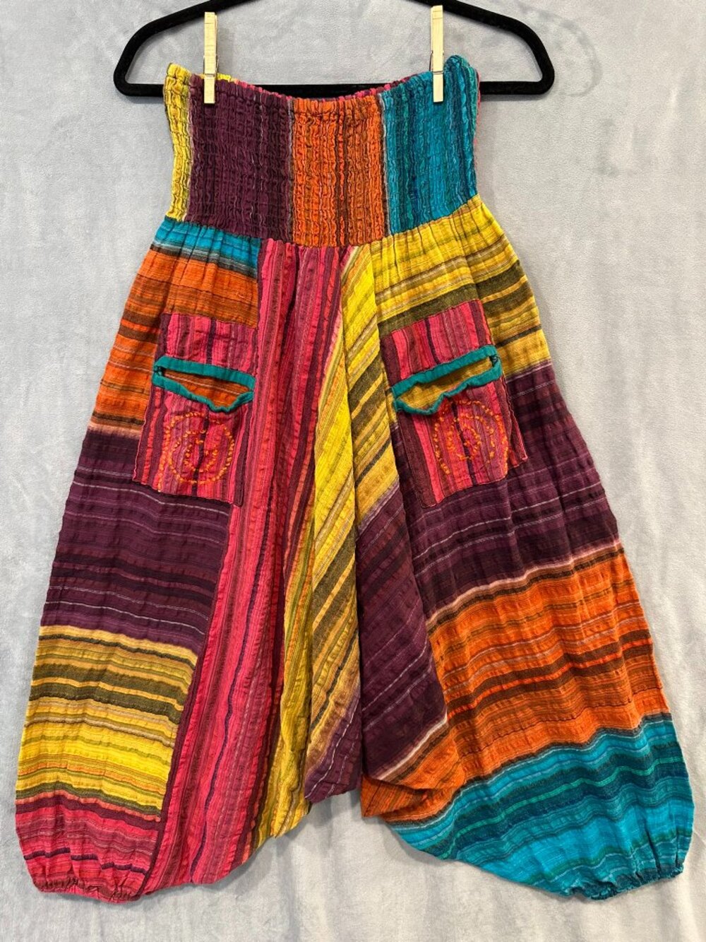 Share Harem Pants Jumpsuit One Size Boho Drop Crotch Festival Hippie Colorful On